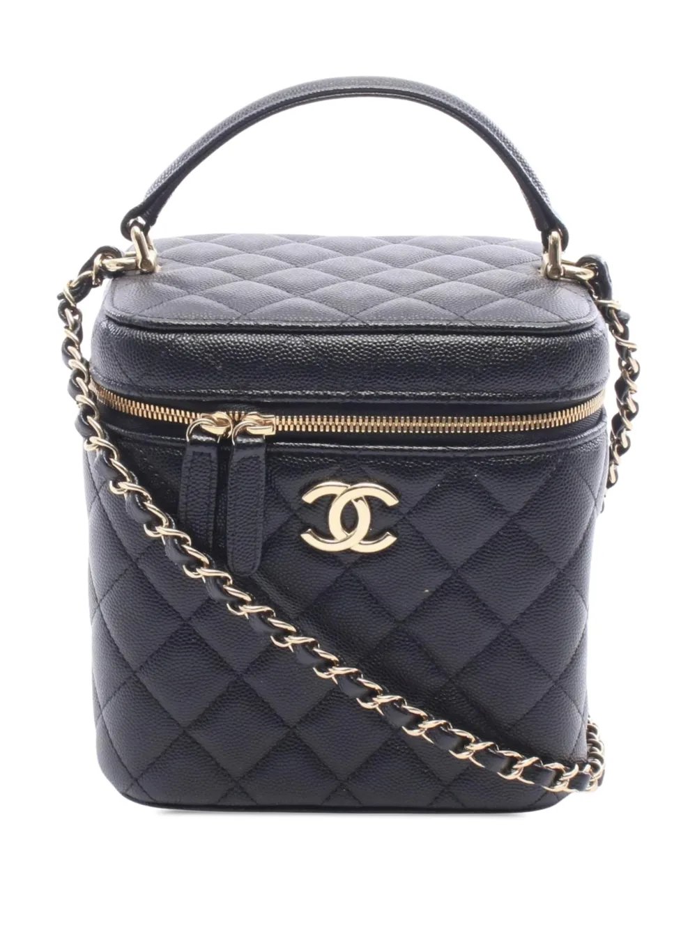 2021-2026 CC Quilted Caviar Top Handle Vanity Case with Chain satchel