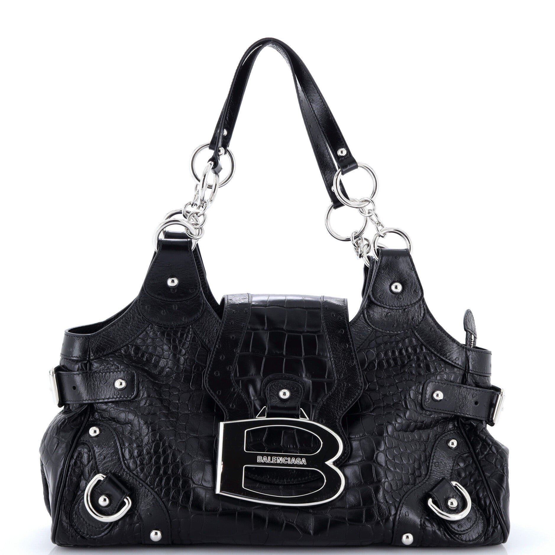 Balenciaga Essex Shoulder Bag Embossed Leather Medium
