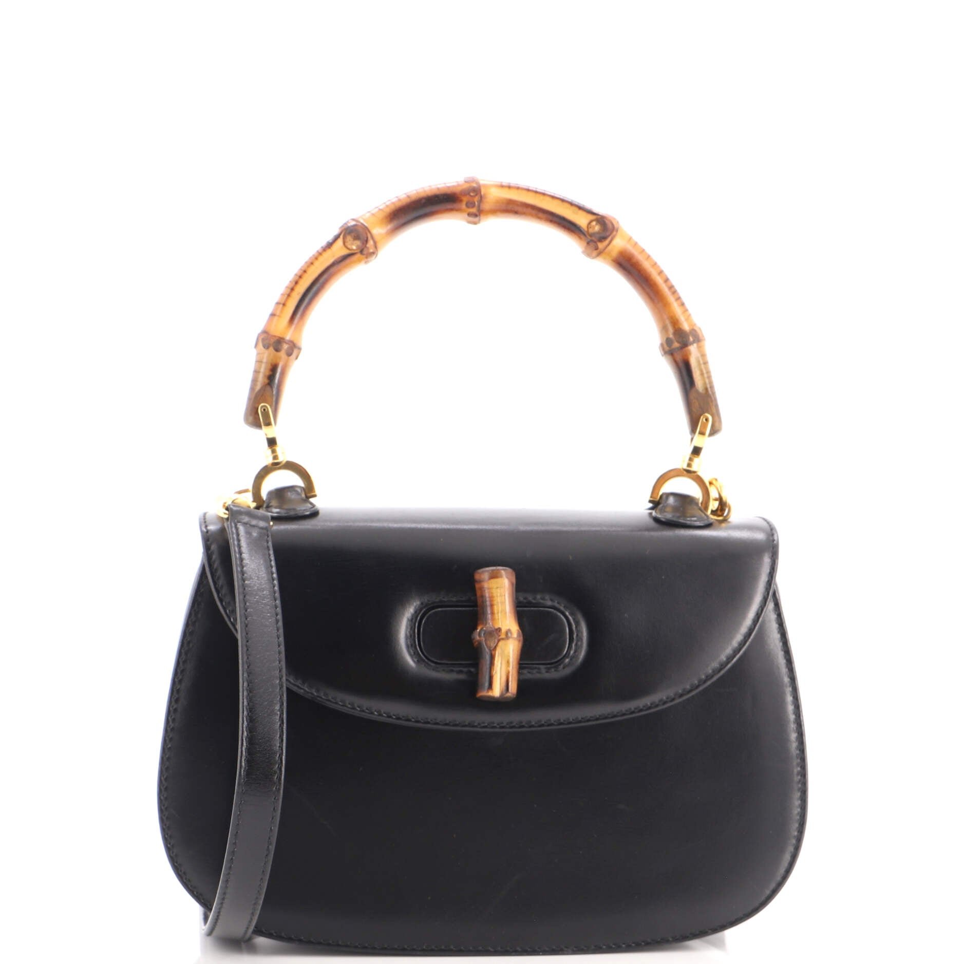 Vintage Convertible Bamboo Top Handle Bag Leather Small