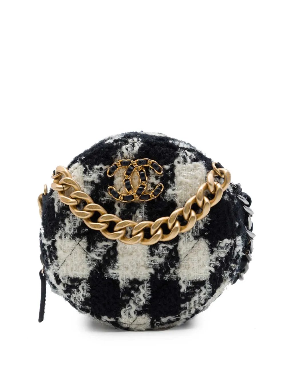 2019 Tweed 19 Round Clutch with Chain and Coin Purse satchel