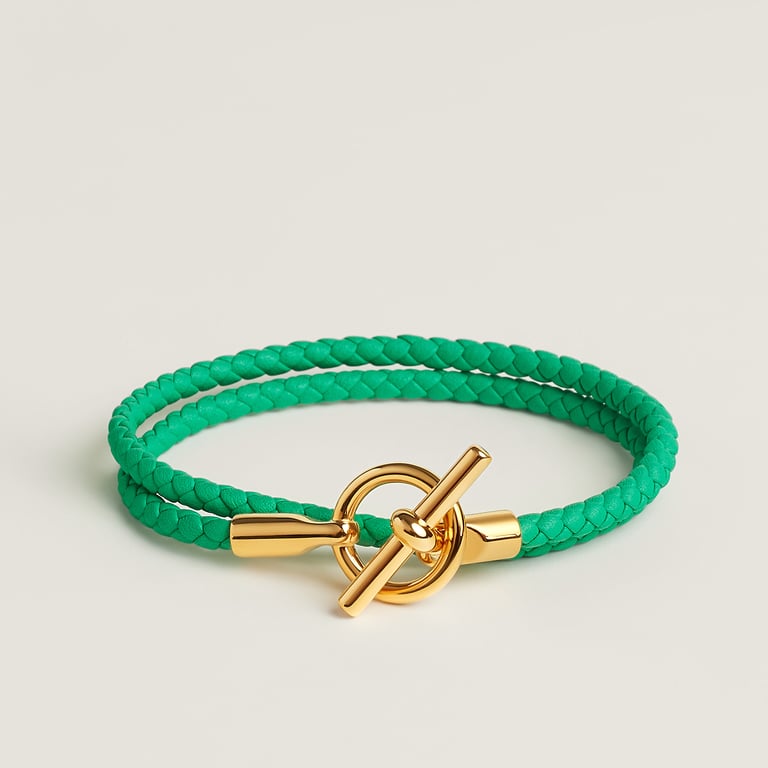 Hermès レザーブレスレット 《グレナン》 ドゥブルトゥール ローズ