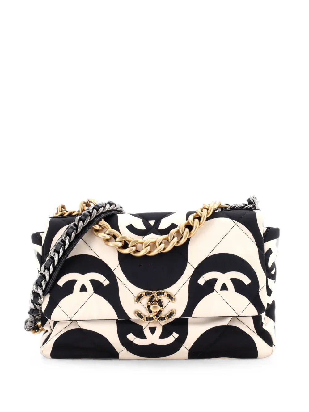 19 Flap Bag Quilted Printed Silk Large shoulder bag