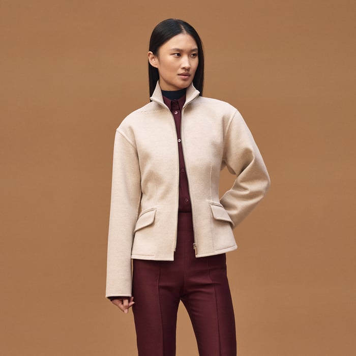 Beige Naturel Short Equestrian Cashmere Coat