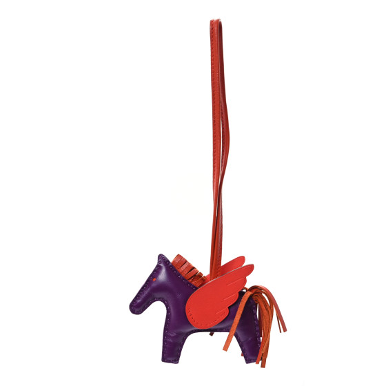 Hermes Milo Lambskin Grigri Rodeo Pegase Horse Bag Charm PM Violet Cornaline Capucine