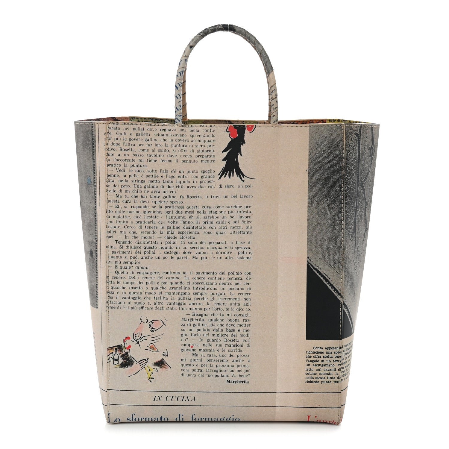 Bottega Veneta Bottega Veneta Newspaper Print Small Shopper Tote Beige Multicolor