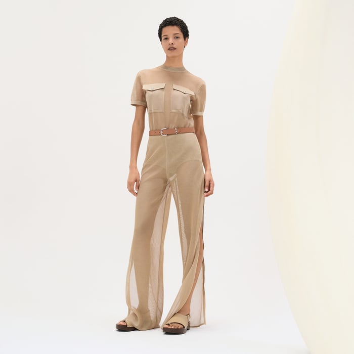 Beige Kraft Zipped Pants