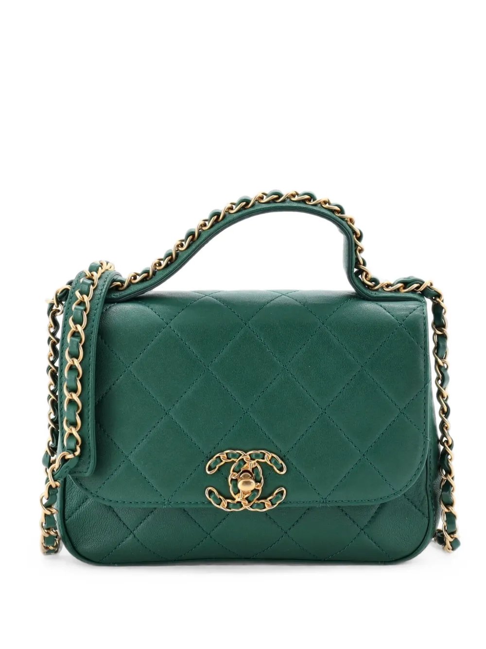 Chain Infinity Top Handle Bag Quilted Lambskin Mini satchel