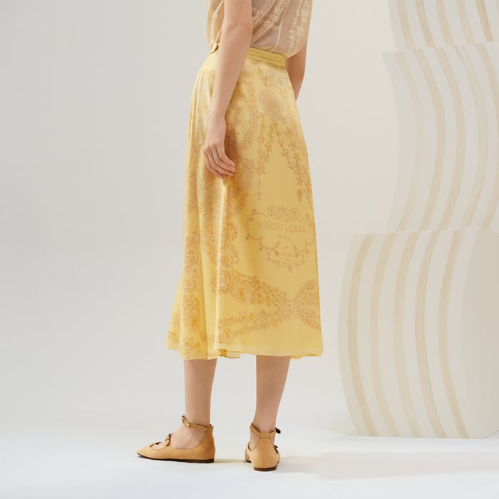 Jaune Aurore "Brides De Gala En Fleurs Esquisse" Flared Skirt