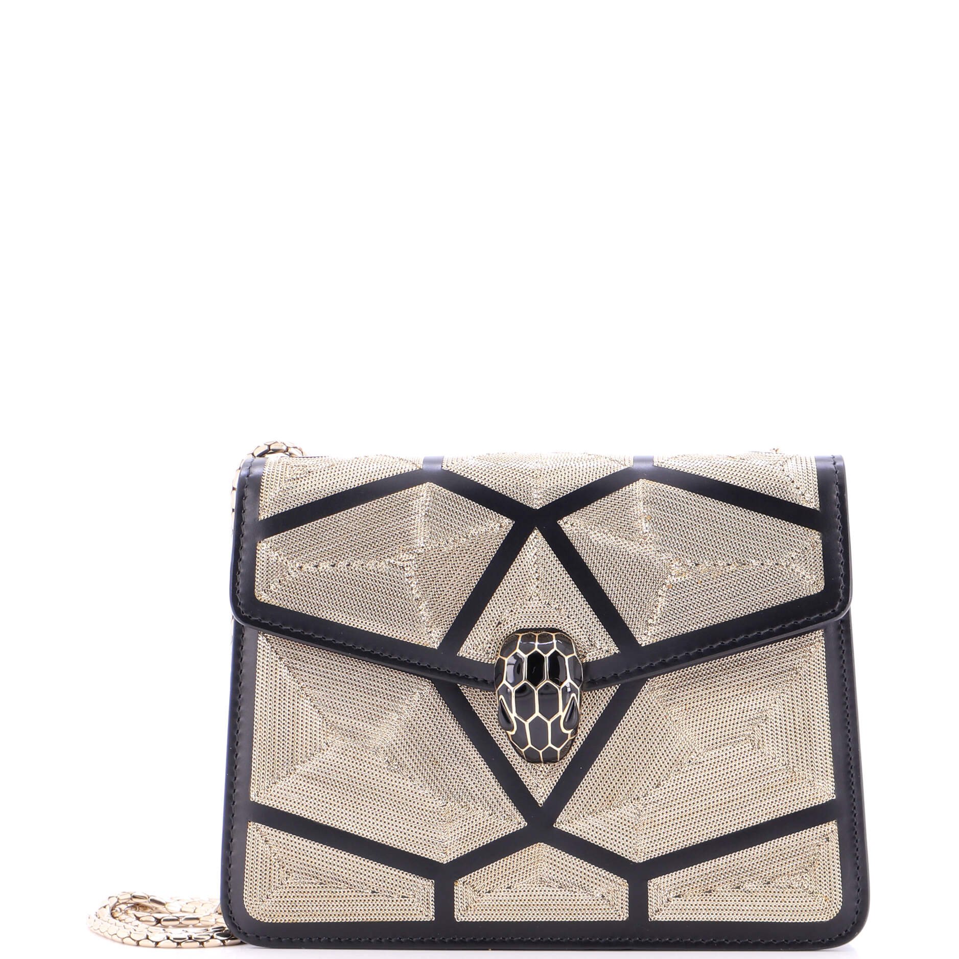 Bvlgari Serpenti Forever Square Shoulder Bag Chain Embellished Leather Small