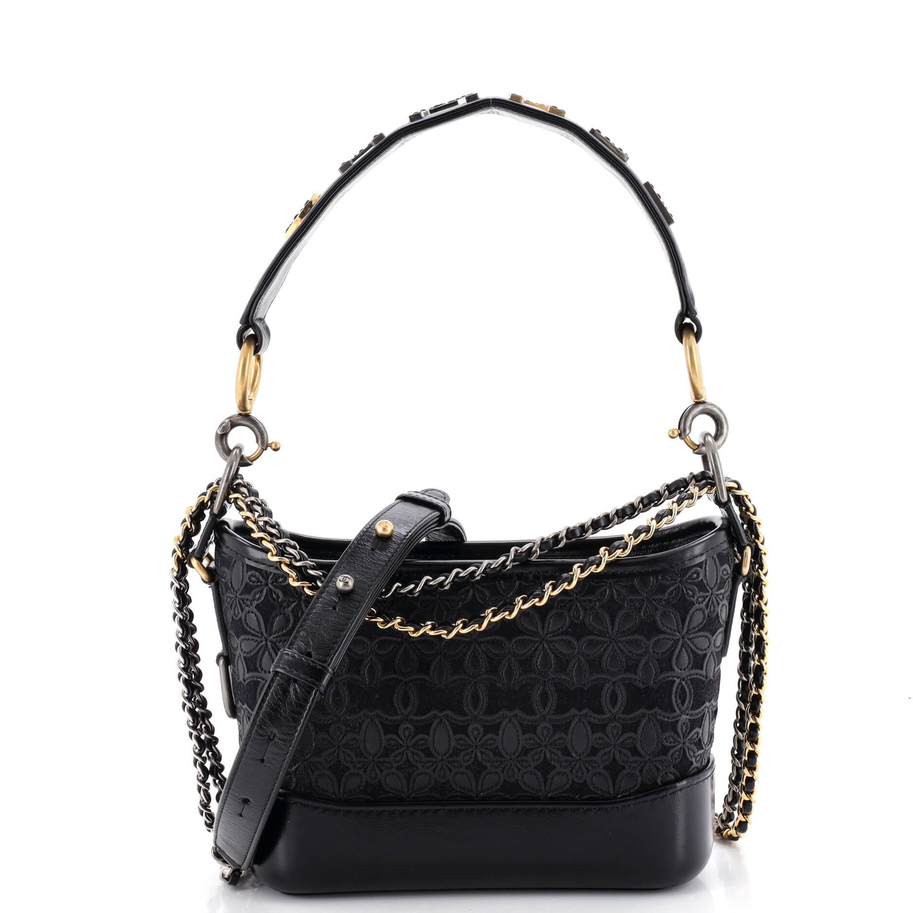 Gabrielle Hobo with Logo Handle Laser Cut Calfskin and Wool Felt Small