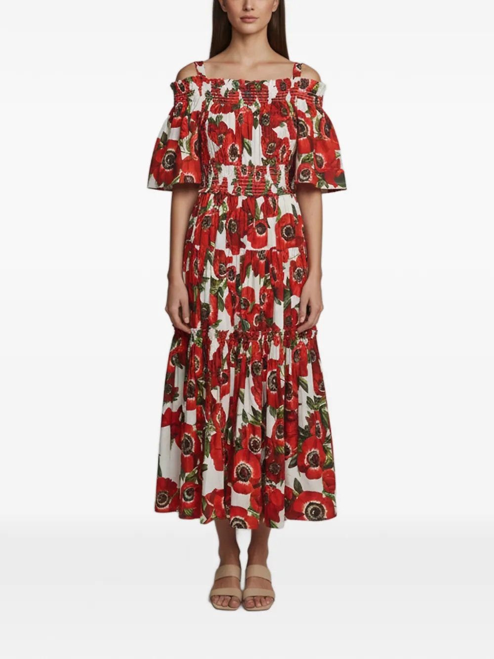 floral-print off-shoulder midi dress
