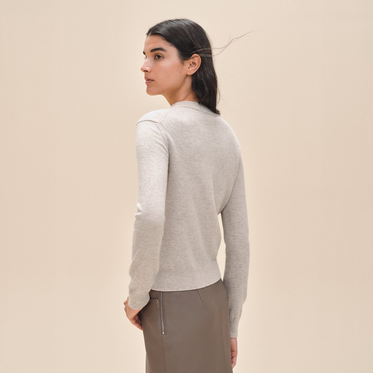 Beige Naturel Cashmere "H Lift" Long-sleeve Sweater