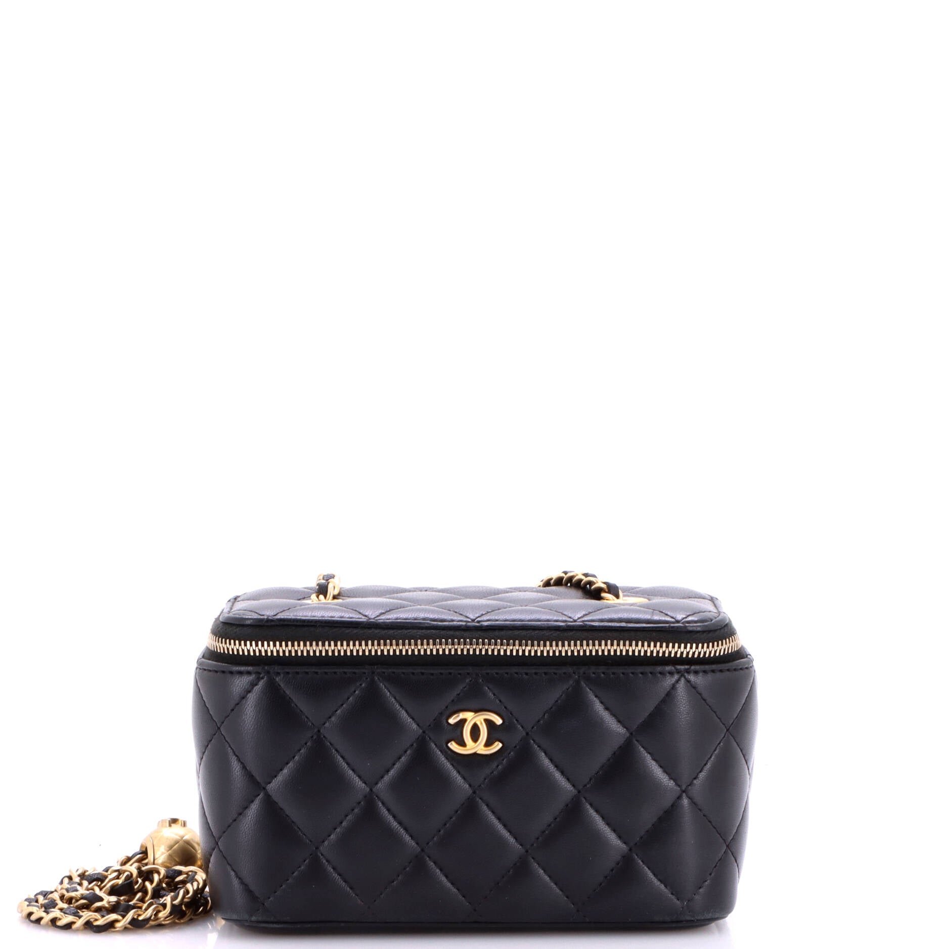 Pearl Crush Vanity Case with Chain Quilted Lambskin Small