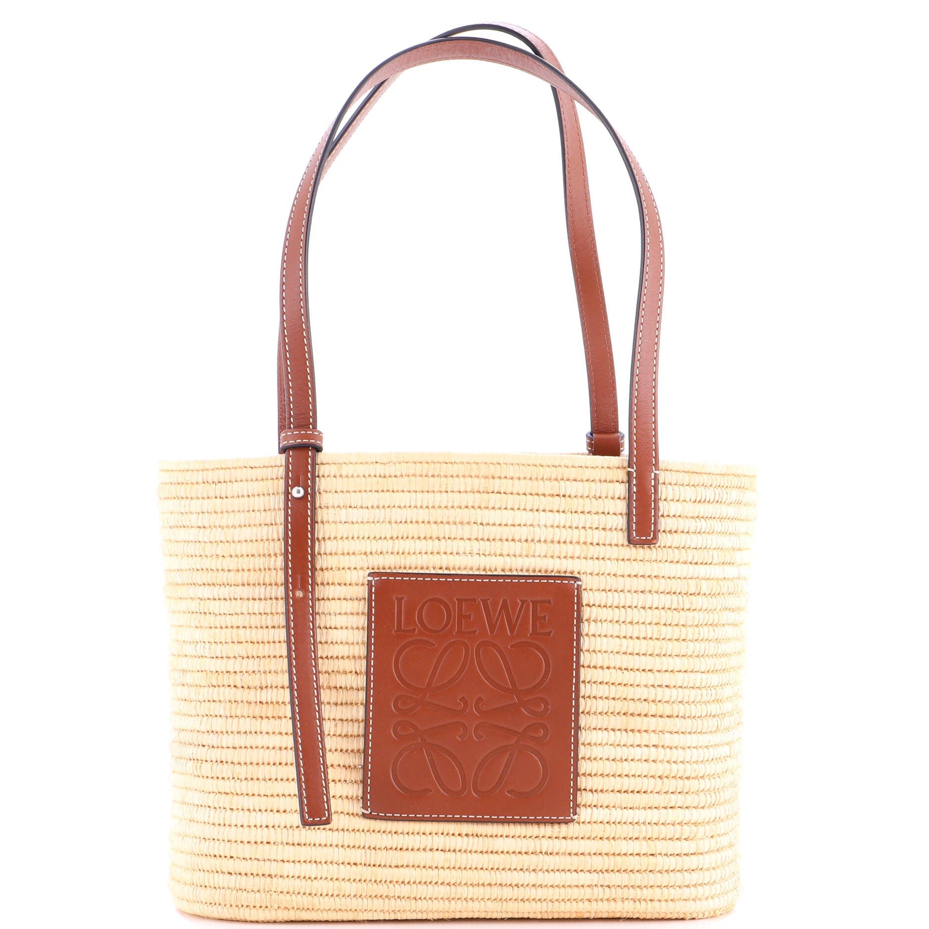 Loewe Square Basket Tote Woven Raffia Small