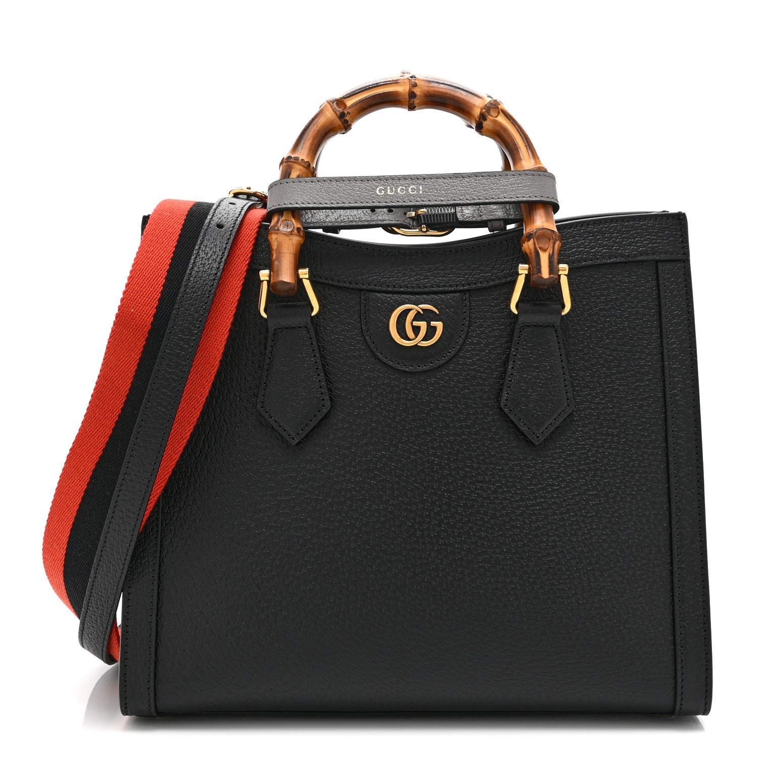 Gucci Textured Dollar Calfskin Web Small Diana Tote Bag Black Dusty Grey