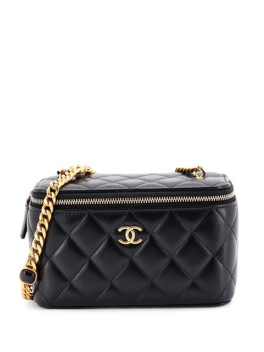 Classic Vanity Case with Resin Pearl Chain Quilted Lambskin Small clutch bag