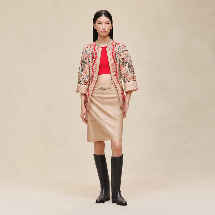 Beige Cajou Mixed Knit Pencil Skirt