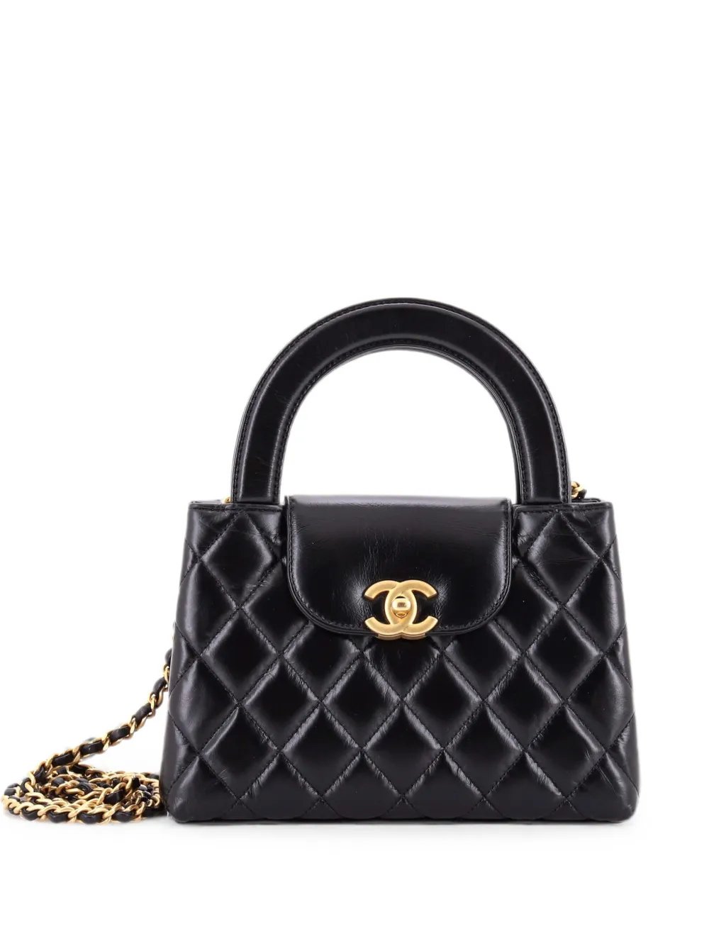 Kelly Top Handle Shopping Bag Quilted Shiny Aged Calfskin Mini satchel