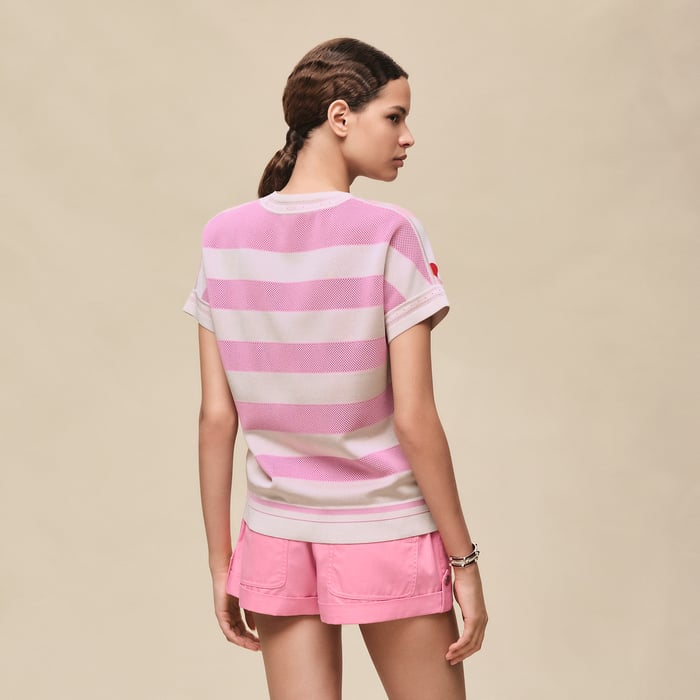 Gris Pierre De Lune "Bride a Bloc" Short-sleeve Sweater