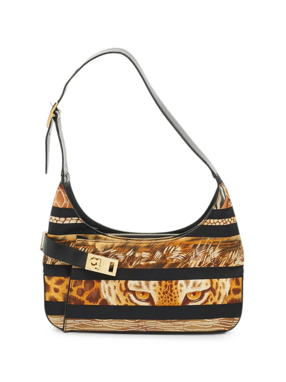 tiger-print leather-trim shoulder bag