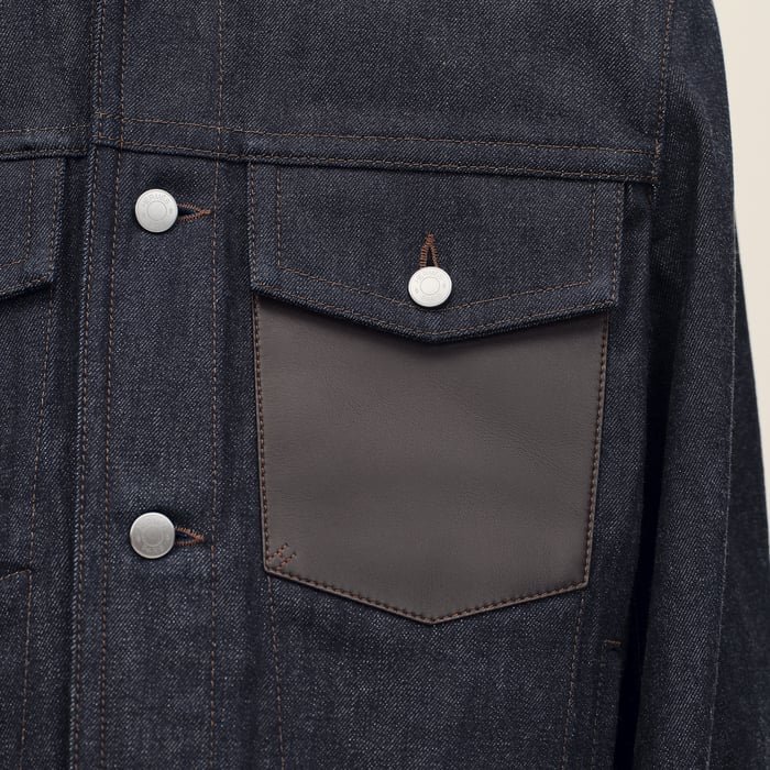 Indigo Straight Cut Jacket With Leather Detail