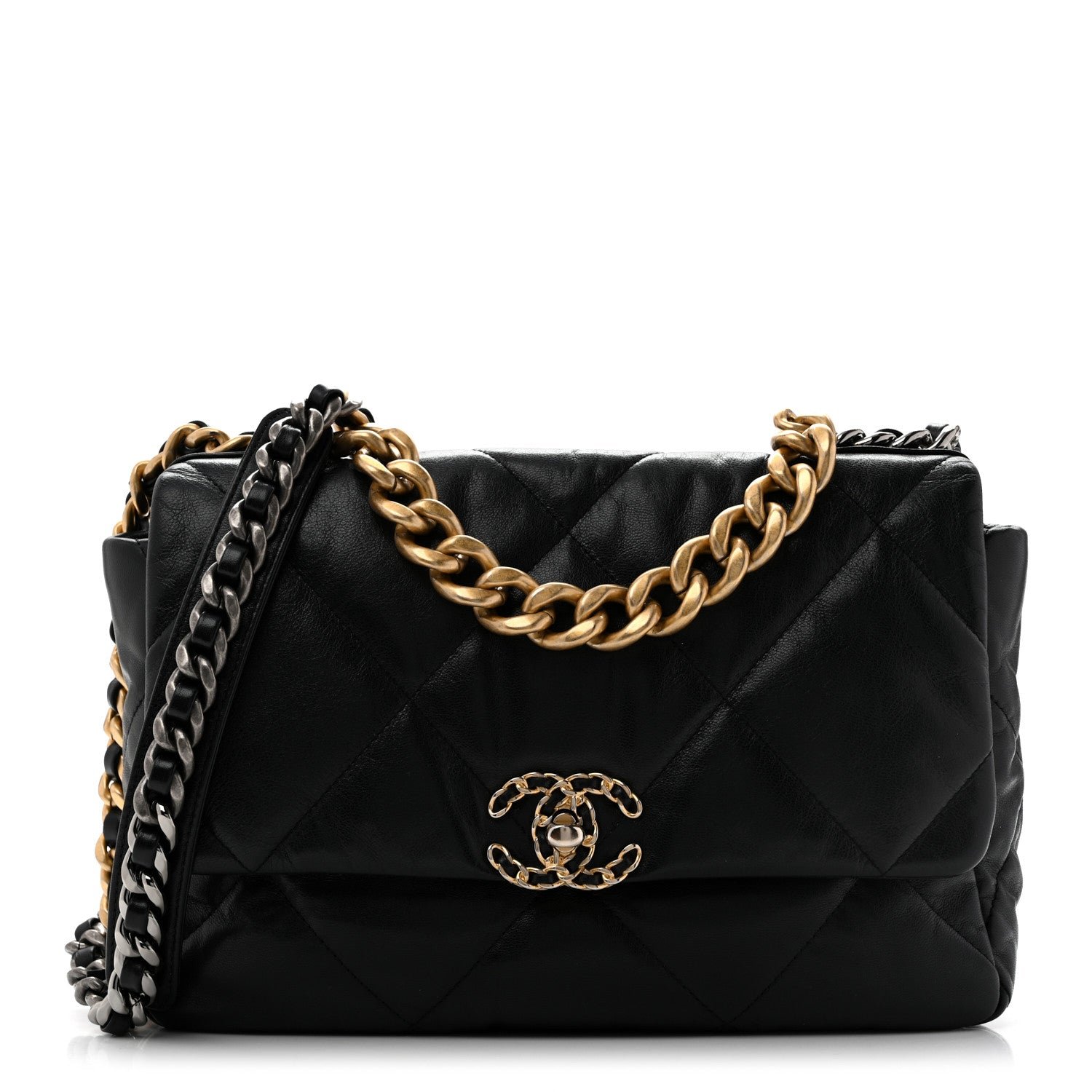 Chanel Goatskin Quilted Large Chanel 19 Flap Black