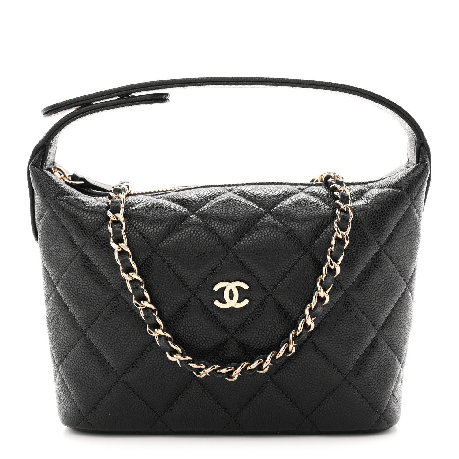 Chanel Caviar Quilted Hobo Clutch With Chain Black