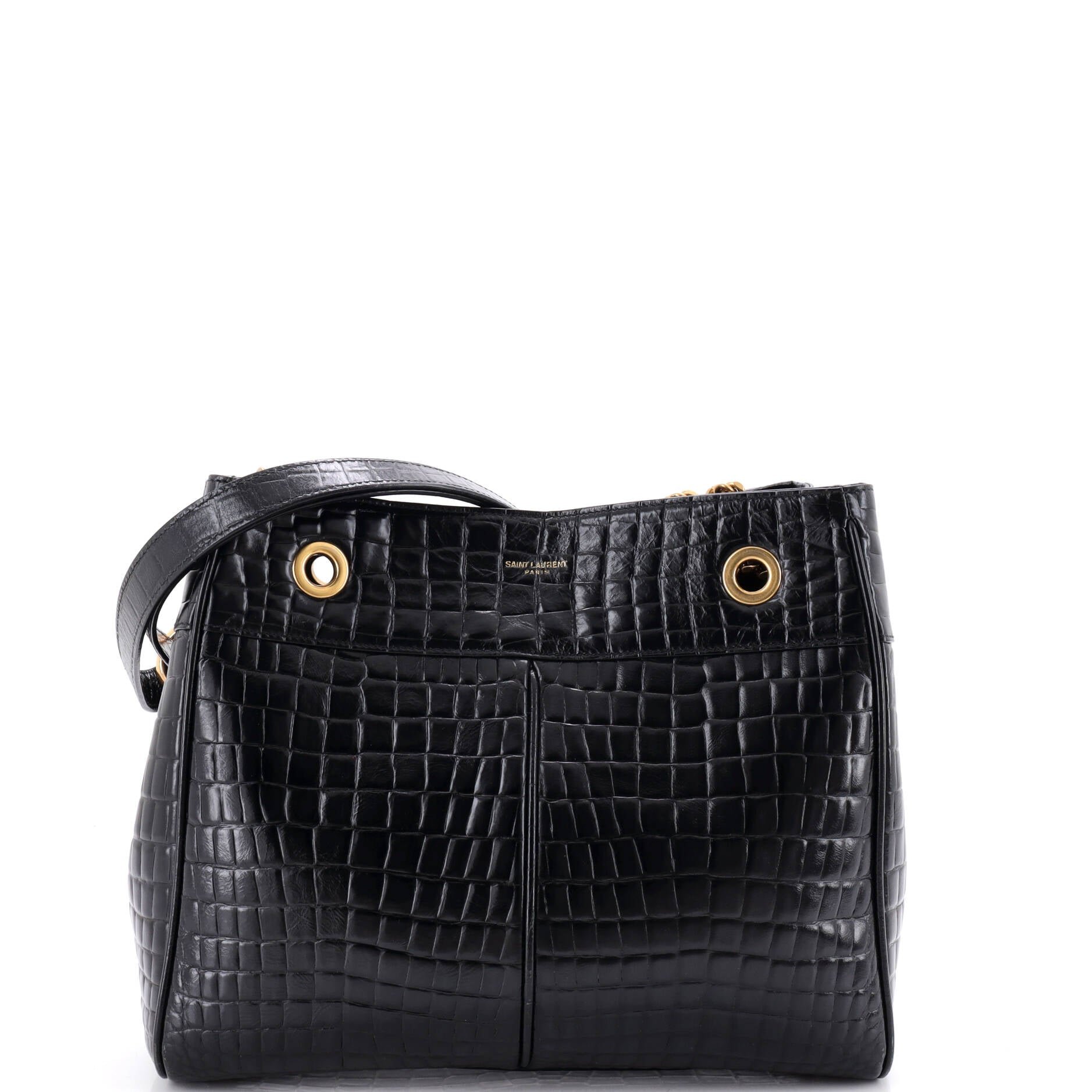 Claude Shopping Bag Crocodile Embossed Leather