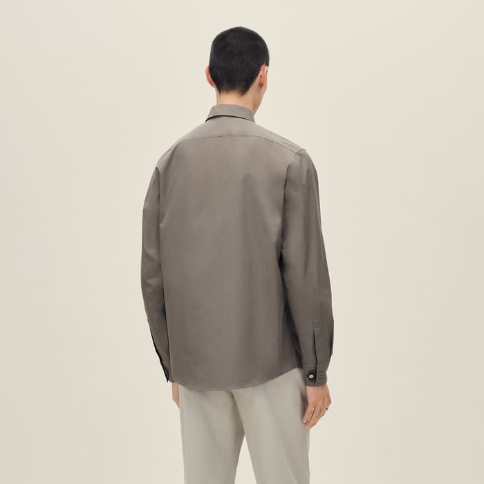 Gris Éléphant Straight Cut Shirt With Leather Detail