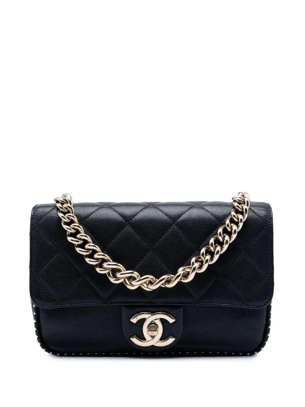 2017-2018 Small CC Quilted Caviar Studded Single Flap satchel