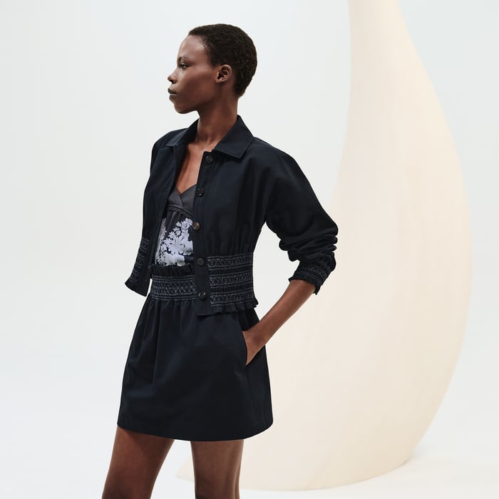 Bleu Noir Jacket With Smock Embroidered Waist