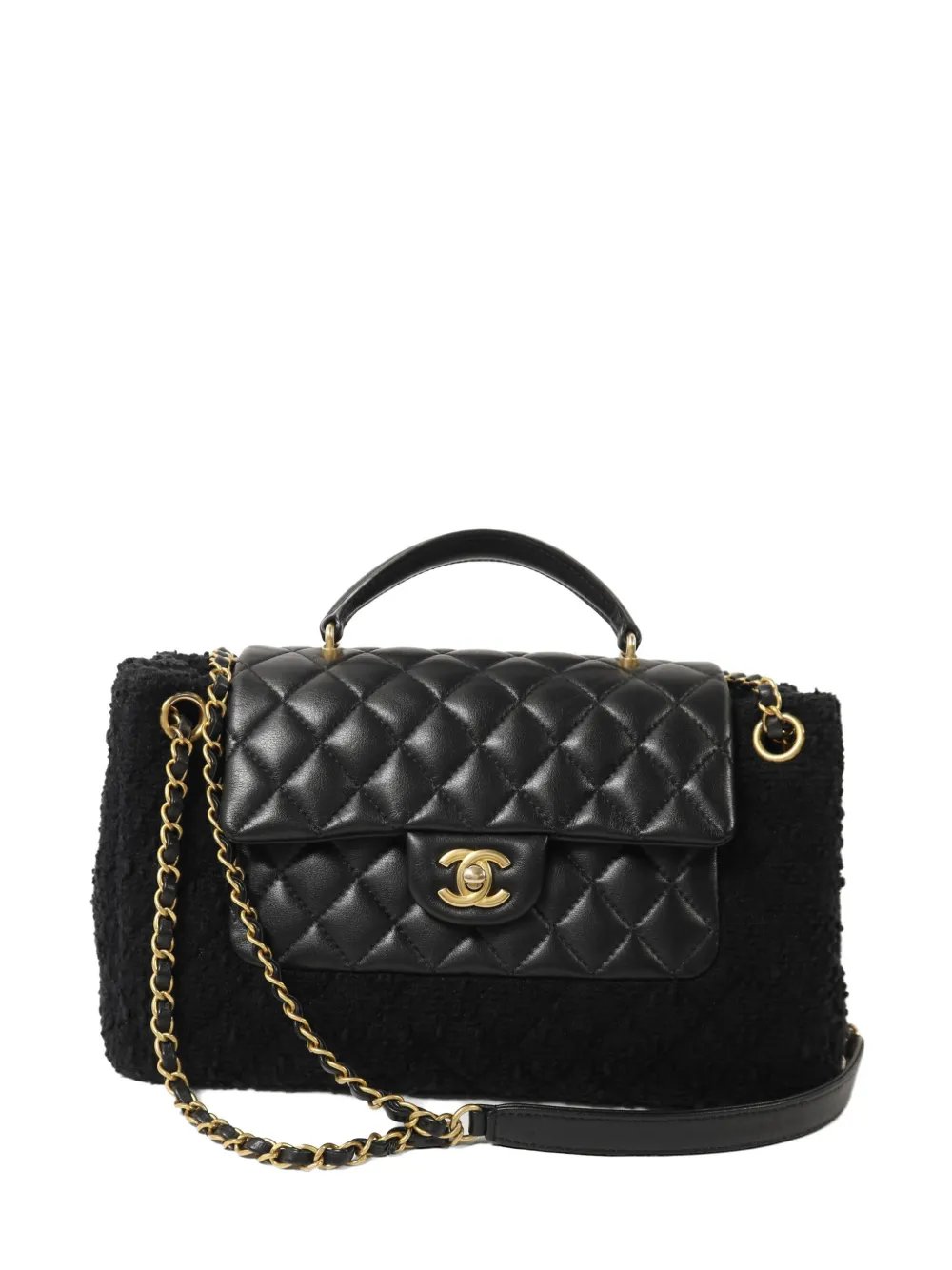 CC Tweed Chain turn-lock shoulder bag
