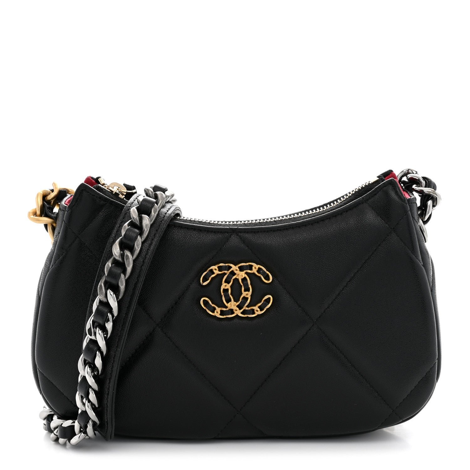Chanel Lambskin Quilted Chanel 19 Hobo Clutch With Chain Black
