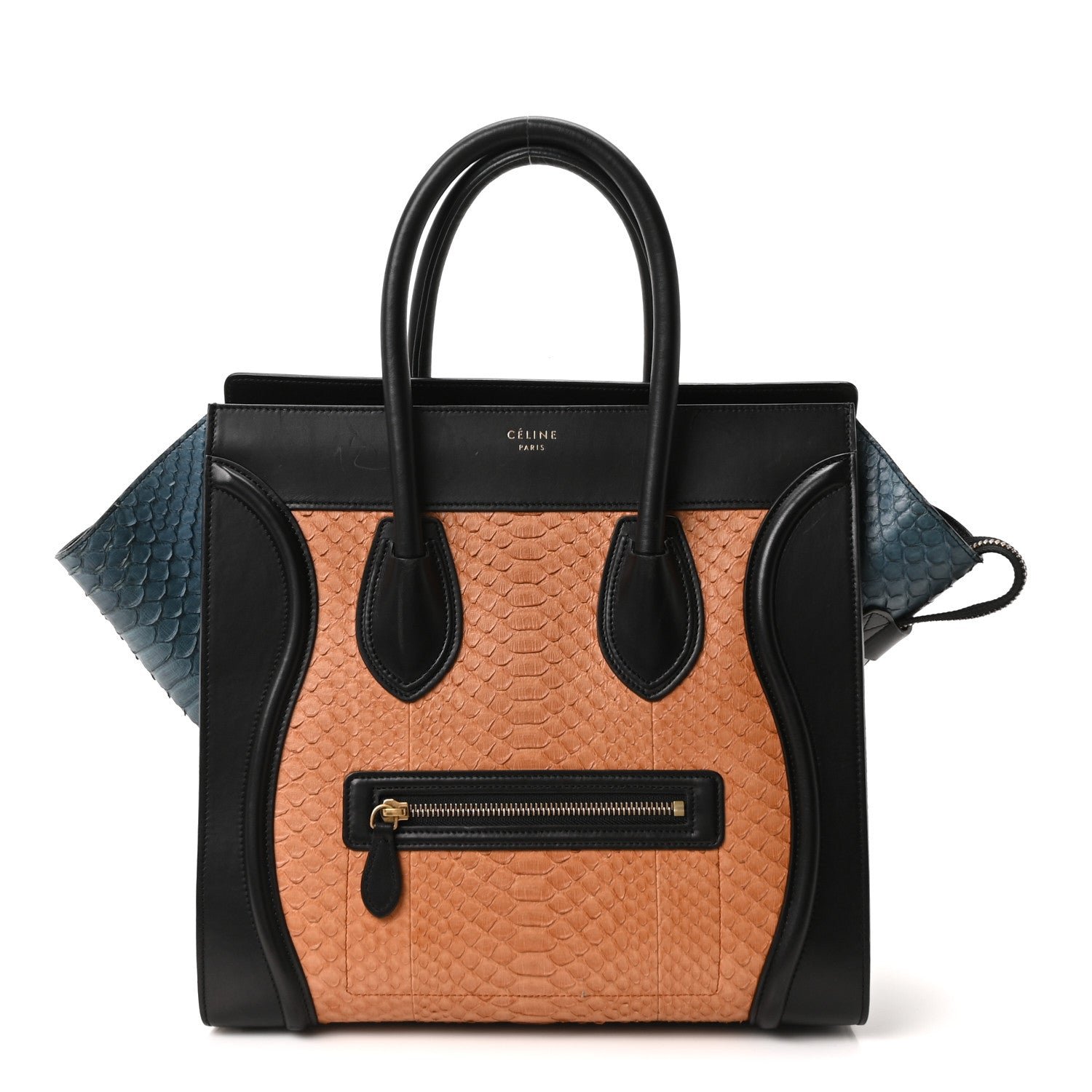 Celine Snakeskin Mini Tri-Color Luggage Blue Brown Multicolor