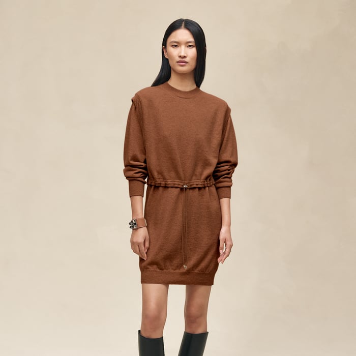 Marron Fauve Mid-length Cashmere Dress