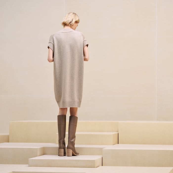 Beige Naturel Sleeveless Cashmere Dress