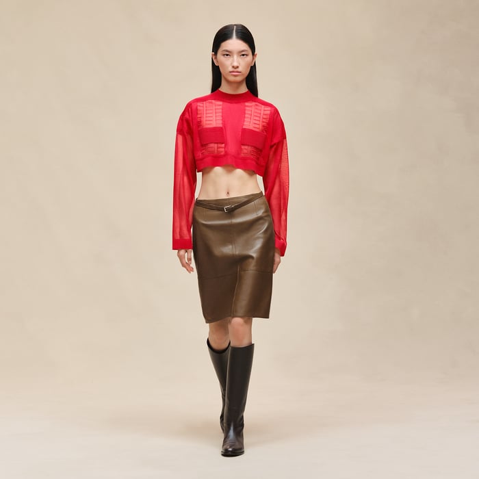 Marron Muschio Mixed Knit Pencil Skirt