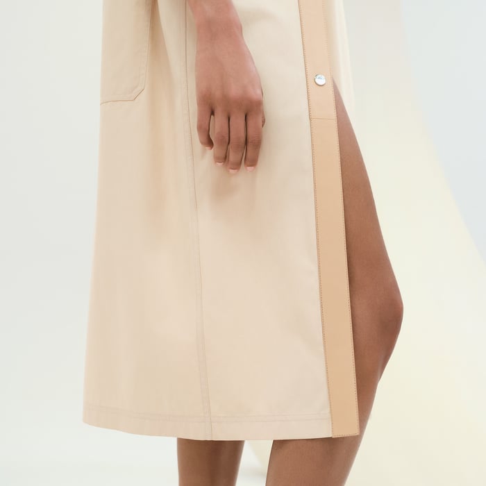 Beige Pyrite Asymmetric Mixed Leather Coat