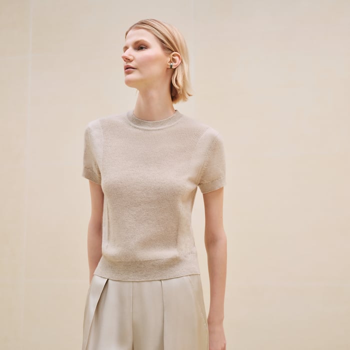 Beige Naturel Cashmere Short-sleeve Sweater