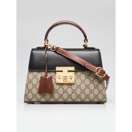 Gucci Beige/Black GG Supreme Coated Canvas and Leather Signature Padlock Small Top Handle Bag