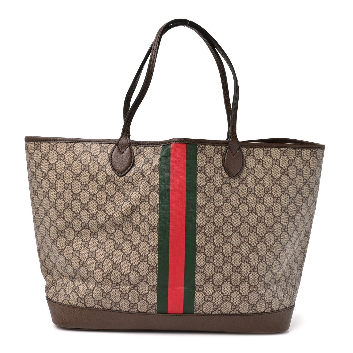 Gucci GG Supreme Monogram Textured Dollar Calfskin Web Large Ophidia Tote Beige Ebony New Acero