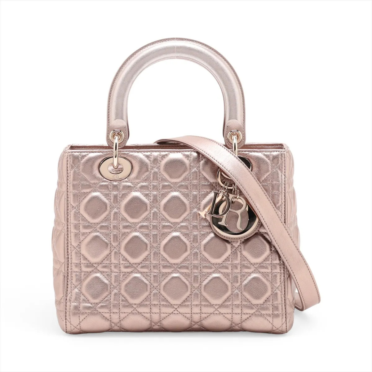 Christian Dior Cannage Lady Dior Leather 2 Way Handbag Bronze