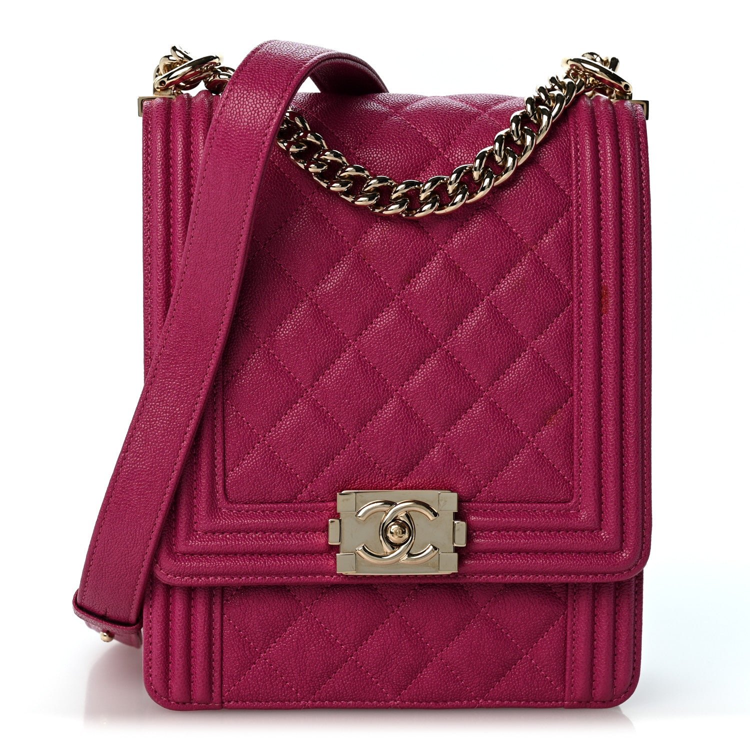 Chanel Caviar Quilted North South Boy Flap Fuchsia