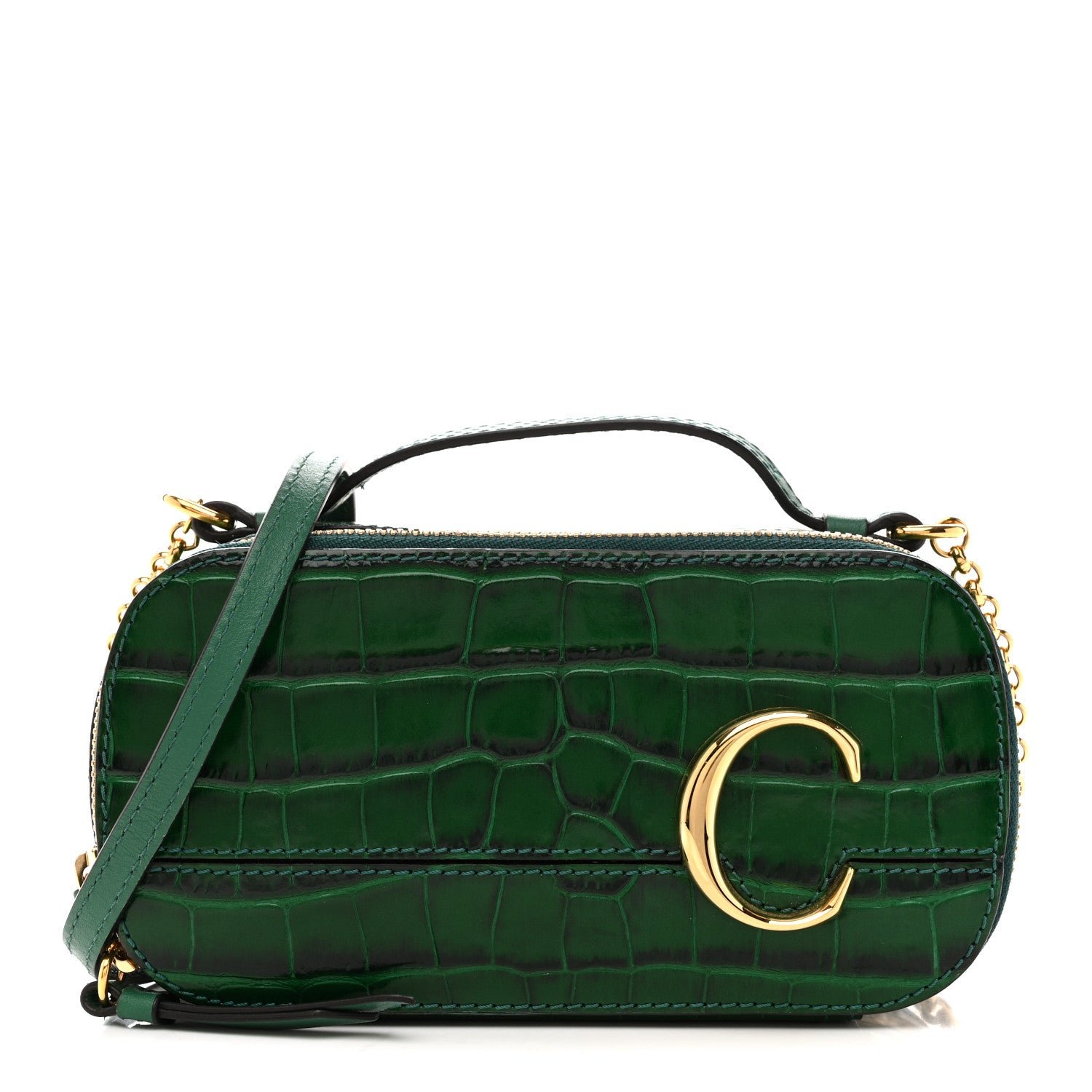 Chloe Calfskin Crocodile Embossed Mini C Vanity Bag Woodsy Green