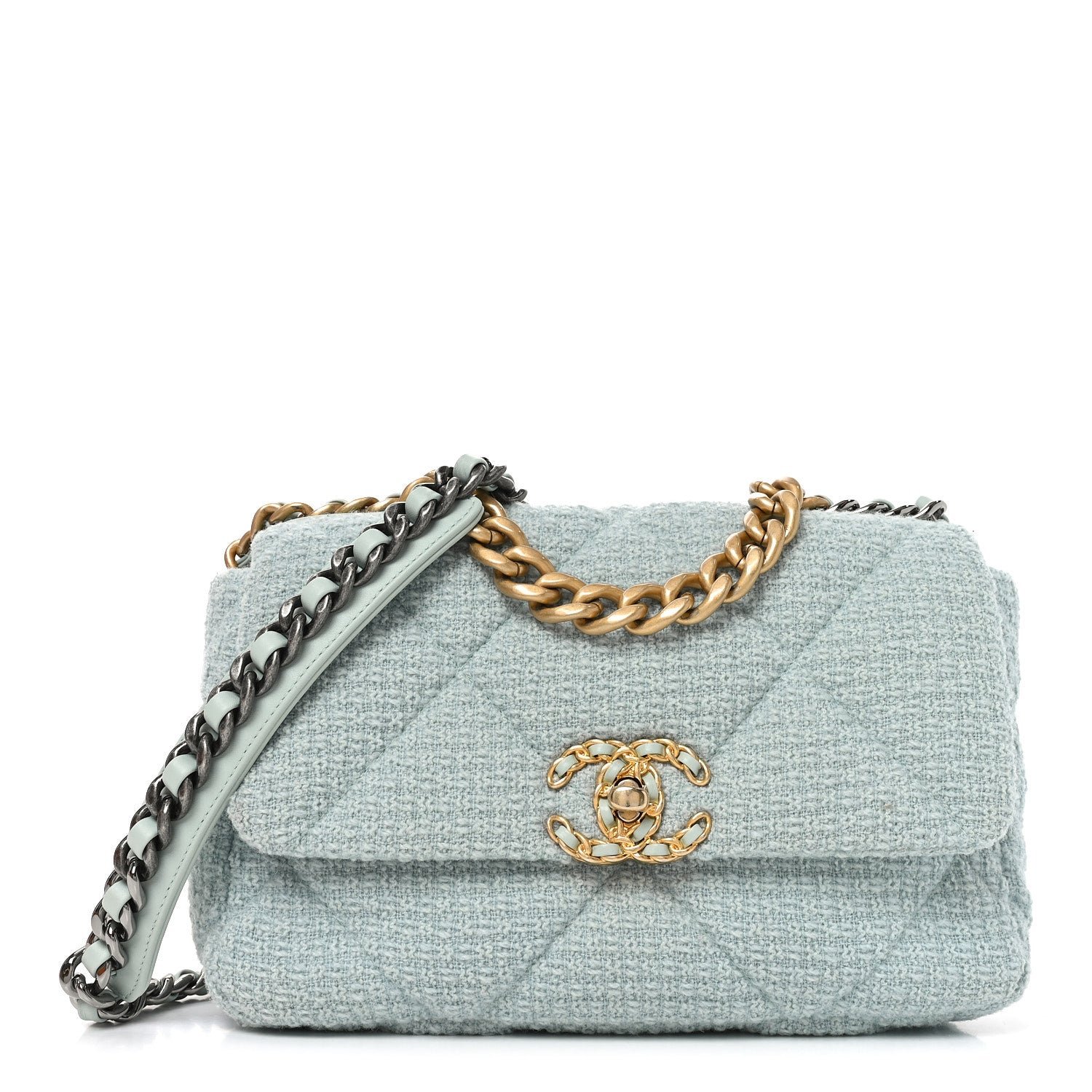 Chanel Tweed Quilted Medium Chanel 19 Flap Blue Multicolor