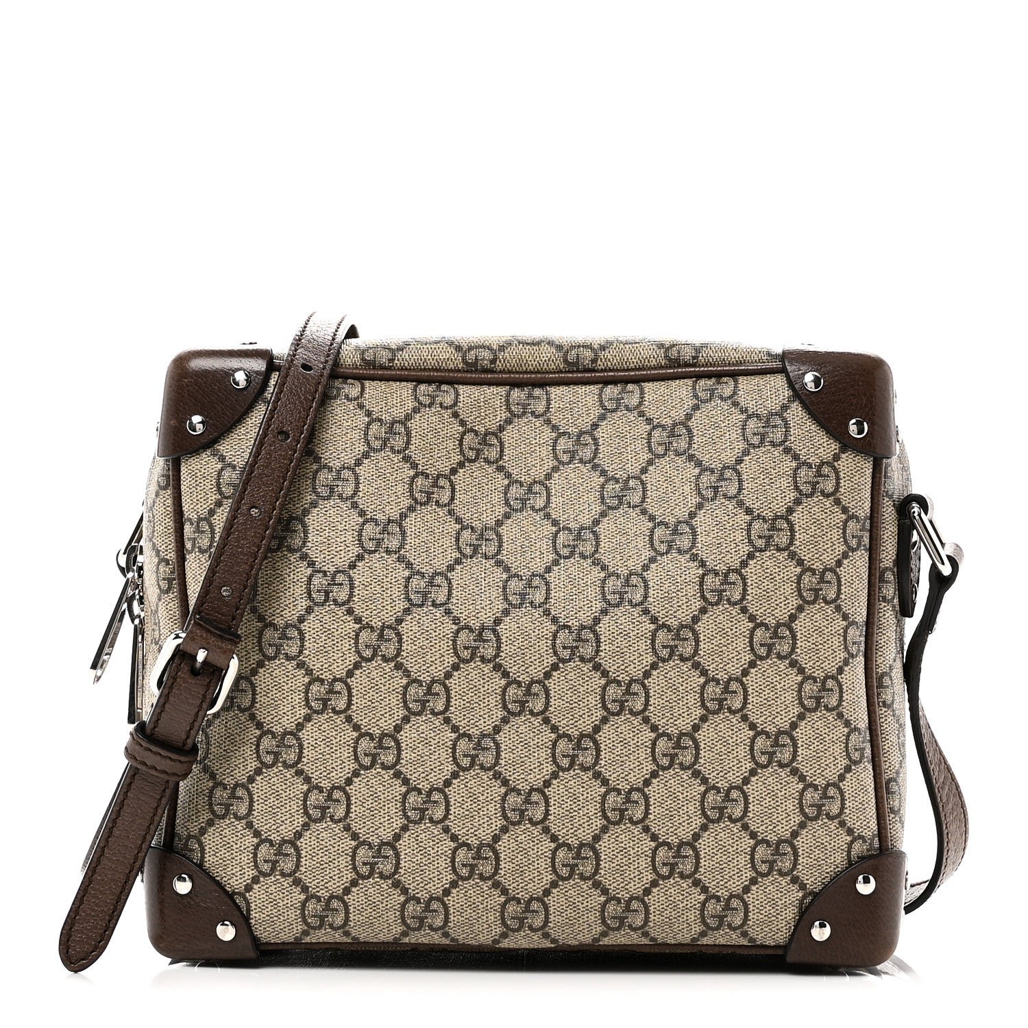 Gucci GG Supreme Monogram Textured Calfskin Square Messenger Bag Beige Ebony New Acero