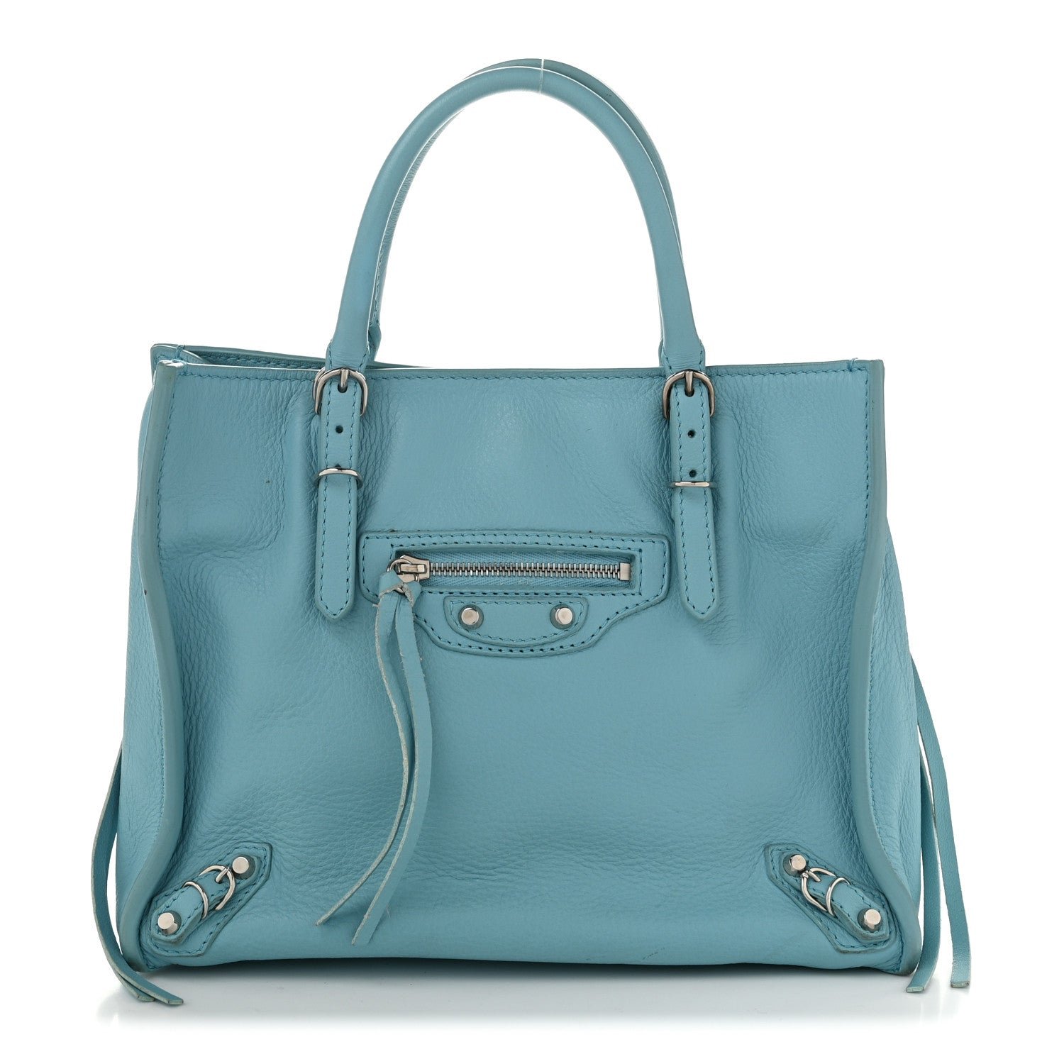 Balenciaga Supple Calfskin Papier Mini A4 Zip Around Tote Bleu Caraibes