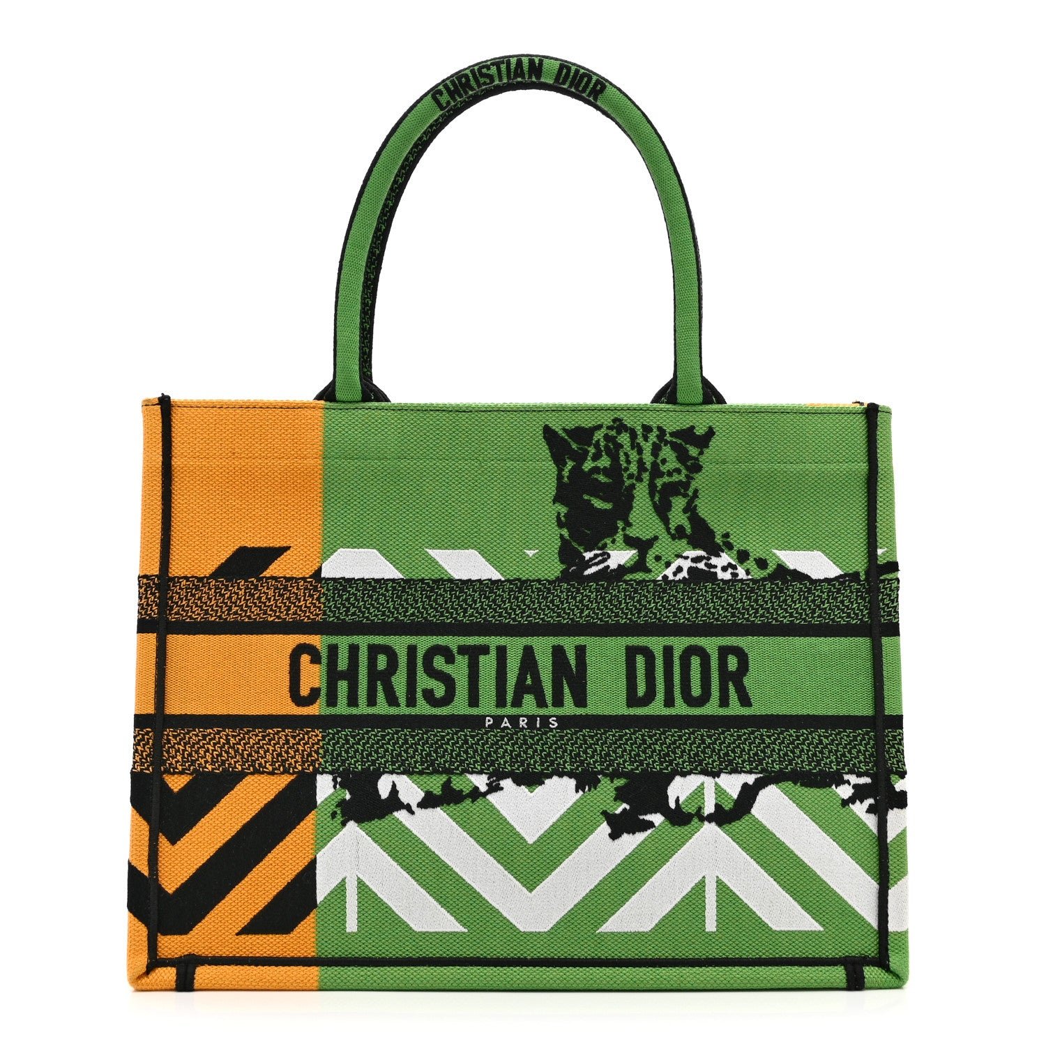Christian Dior Canvas Embroidered Medium Jungle Pop Book Tote Green Multicolor