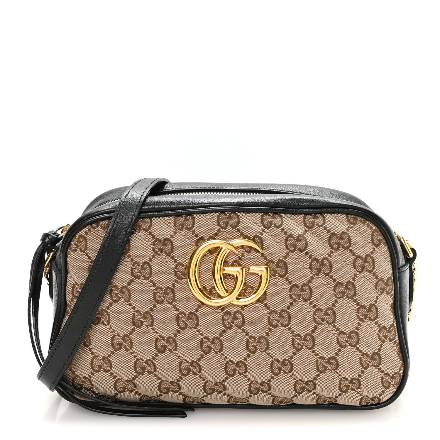 Gucci Monogram Matelasse Diagonal Small GG Marmont Chain Shoulder Bag Beige Black