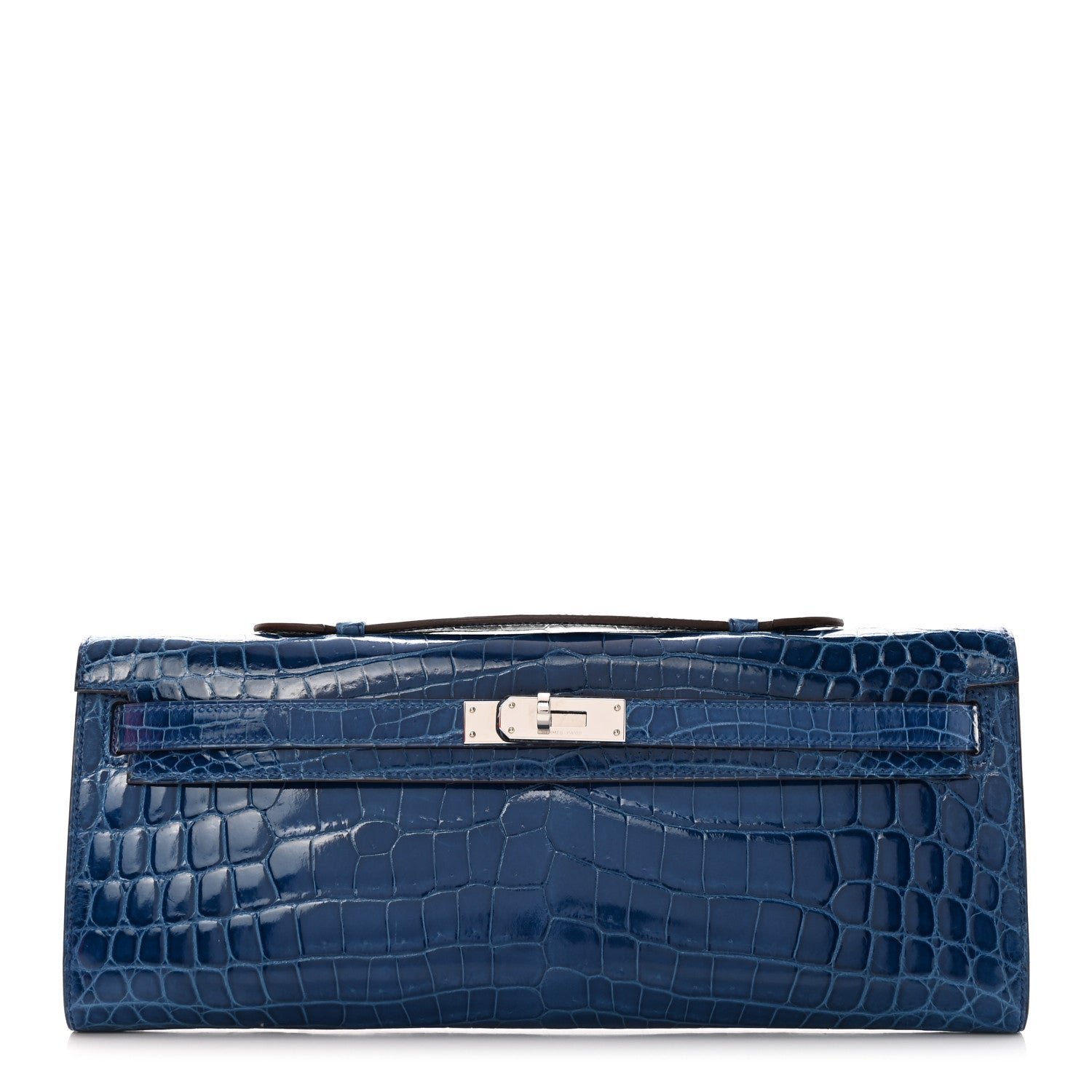 Hermes Shiny Niloticus Crocodile Kelly Cut Pochette Bleu De Malte